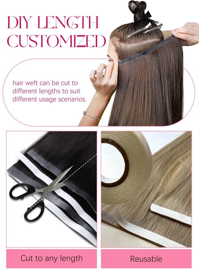 Lacer One Piece Tape in Weft Human Hair Tape ins Extensions 16 Inch Long Tape in Weft Hair Extensions Human Hair Chocolate Brown to Caramel Blonde with Brown Roots 50 Grams for Women 31.5" (80cm) - Image 4